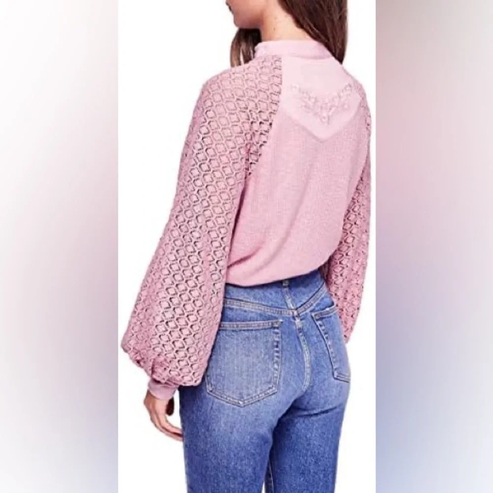 Free people sweetest thing thermal knit high neck long sleeve top size xs pink